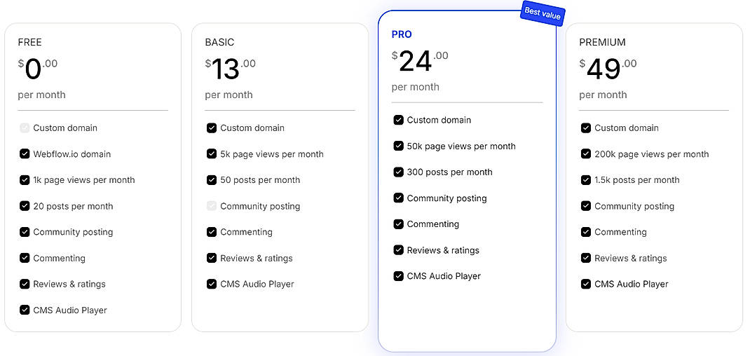 Pricing screenshot