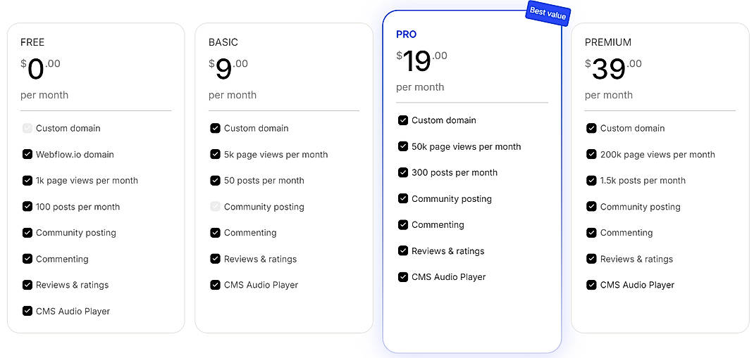 Pricing screenshot
