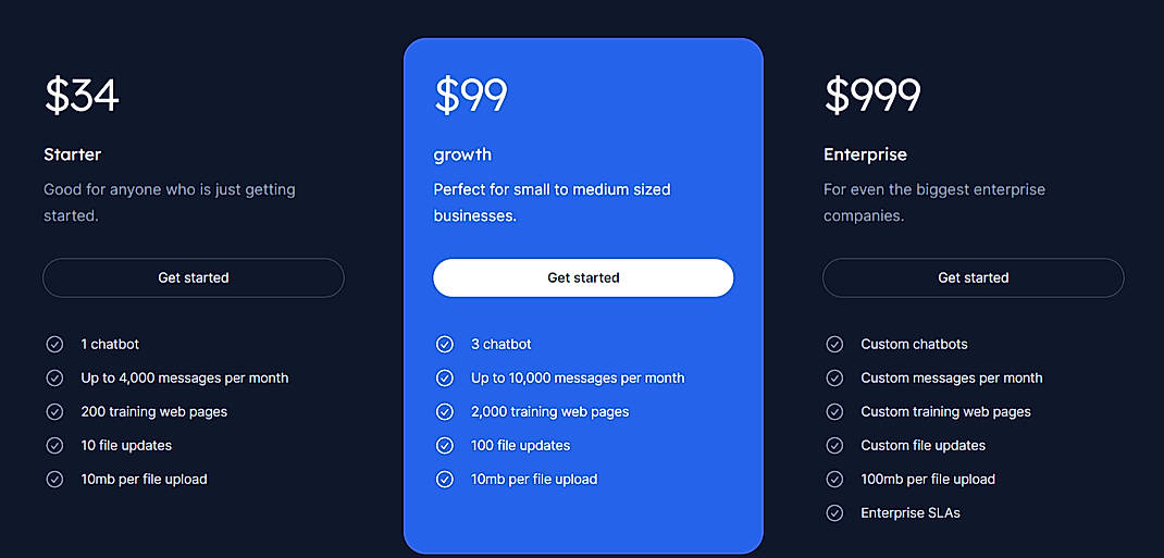 Pricing screenshot