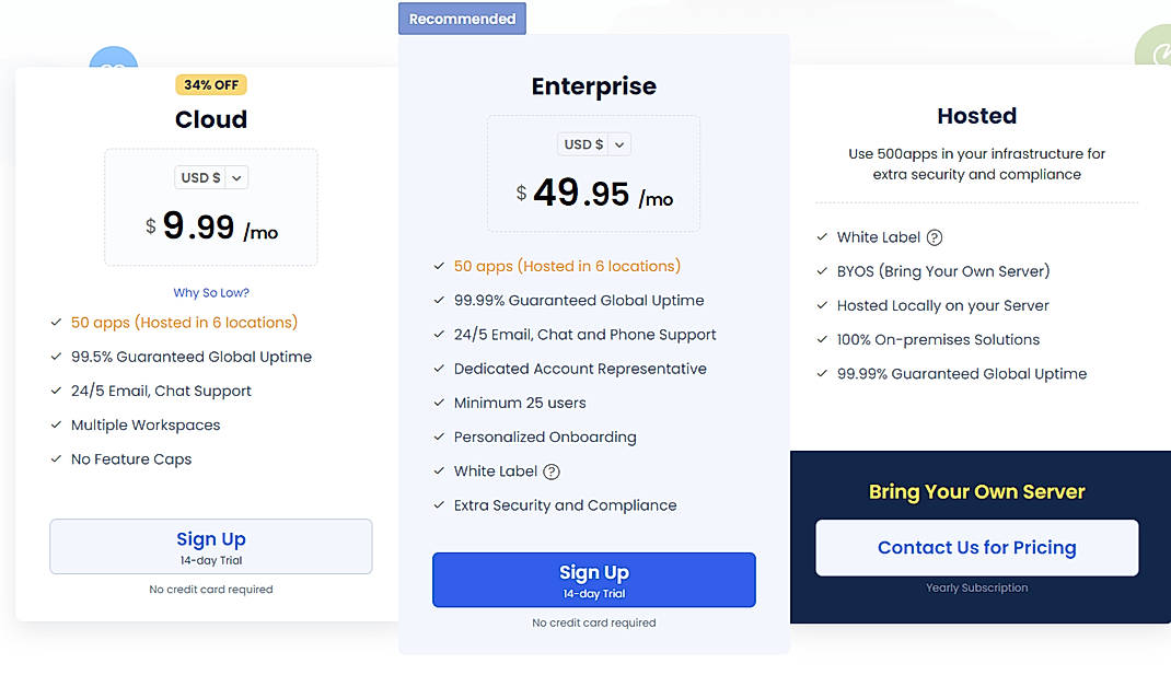 Pricing screenshot