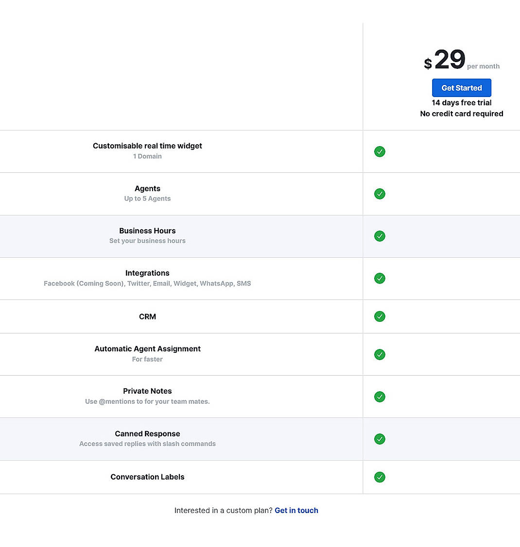 Pricing screenshot