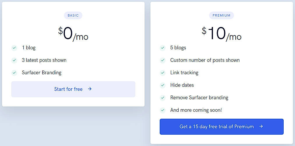 Pricing screenshot