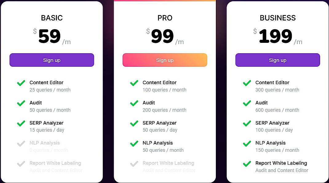 Pricing screenshot