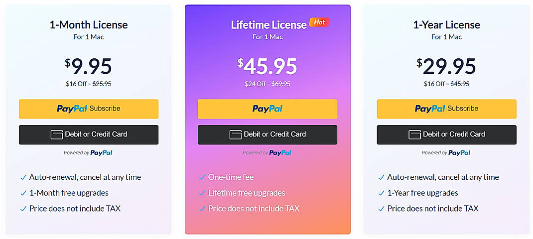 Pricing screenshot