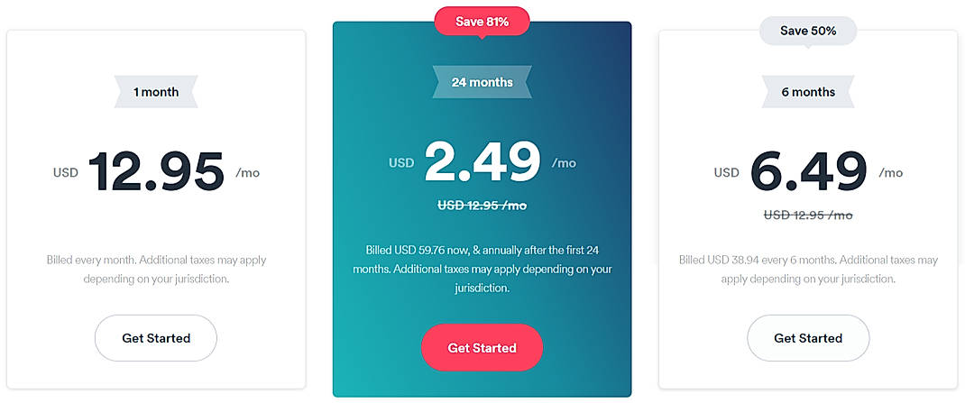Pricing screenshot