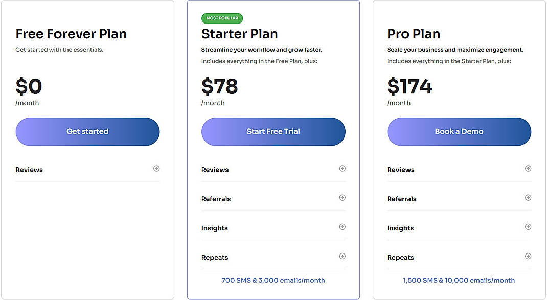 Pricing screenshot