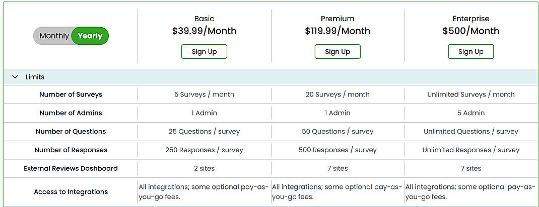 Pricing screenshot