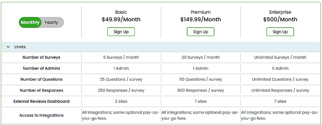 Pricing screenshot