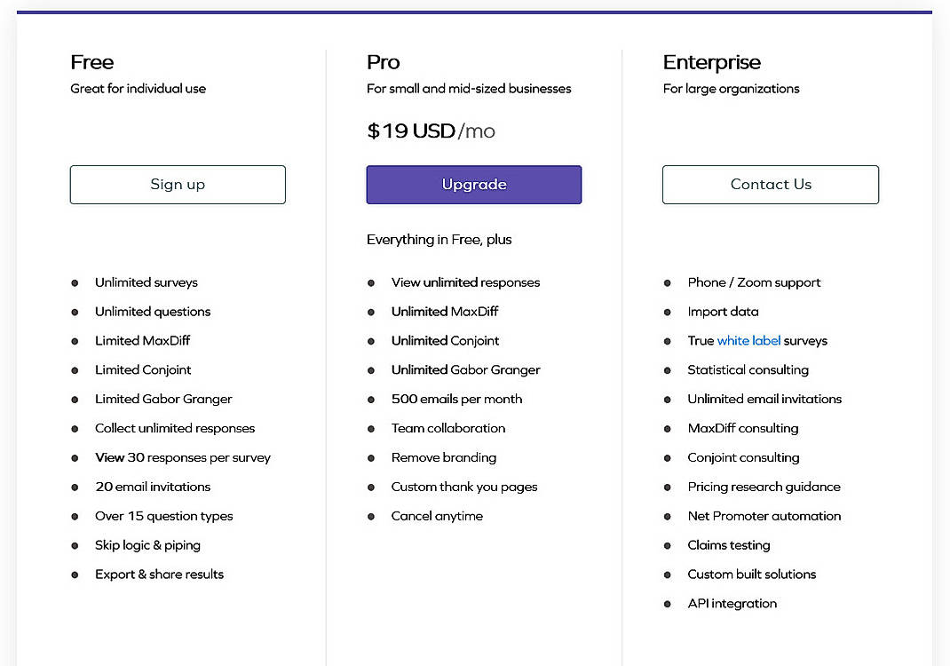 Pricing screenshot