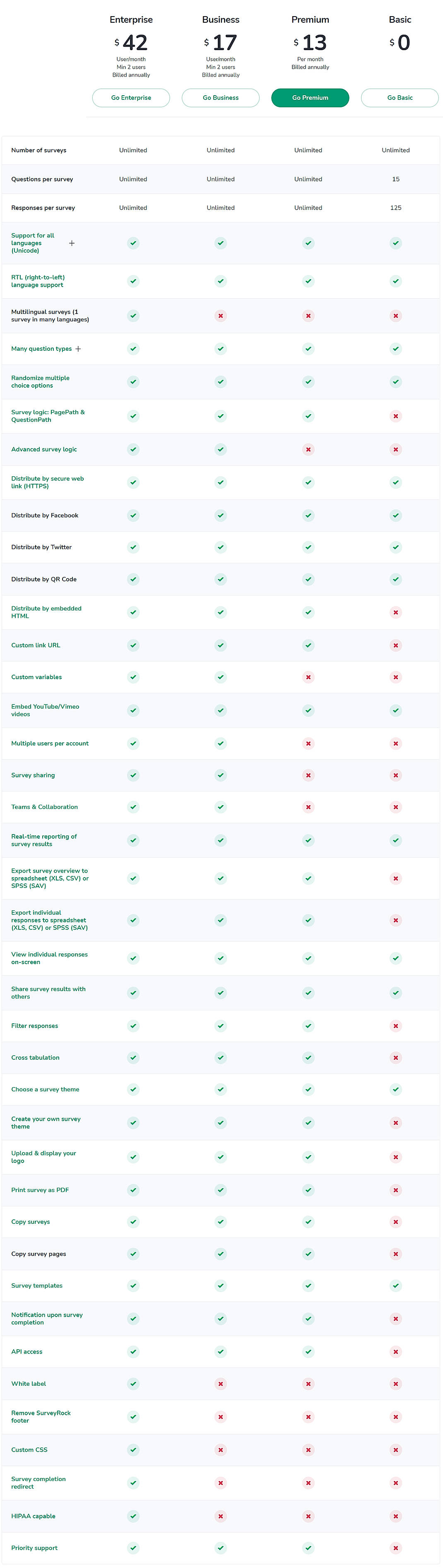 Pricing screenshot