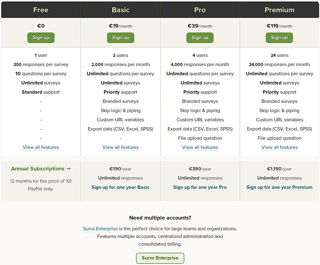 Pricing screenshot