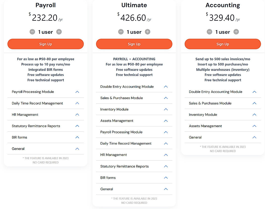 Pricing screenshot