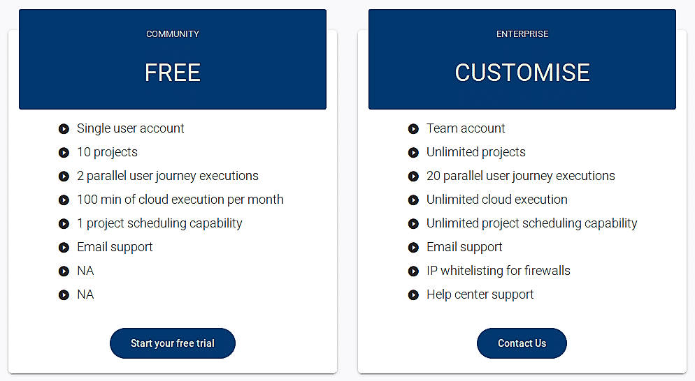 Pricing screenshot