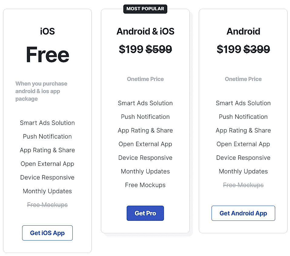 Pricing screenshot