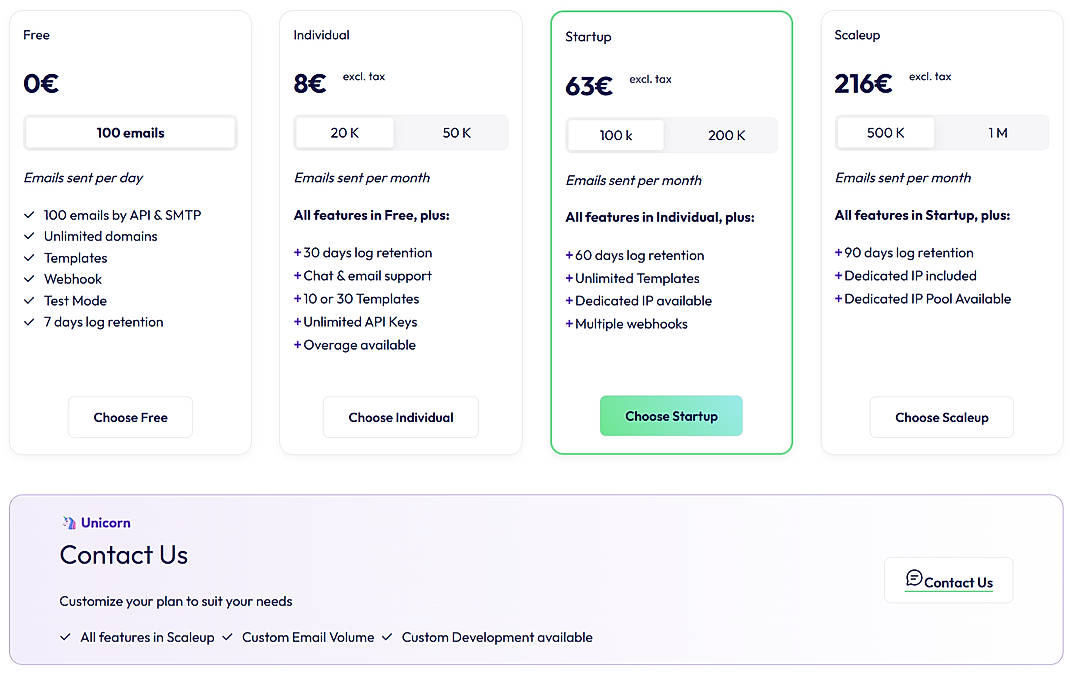 Pricing screenshot