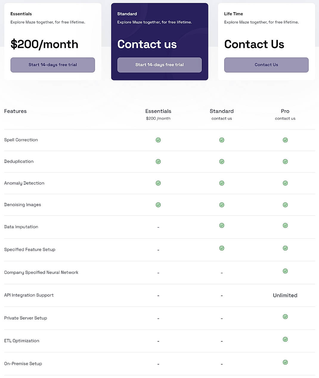 Pricing screenshot