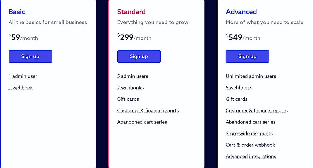 Pricing screenshot