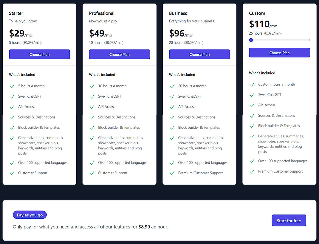 Pricing screenshot