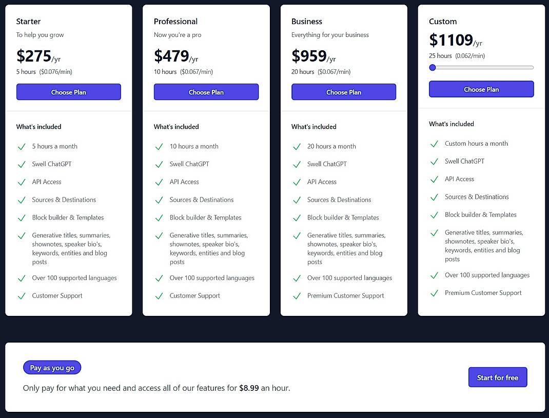 Pricing screenshot