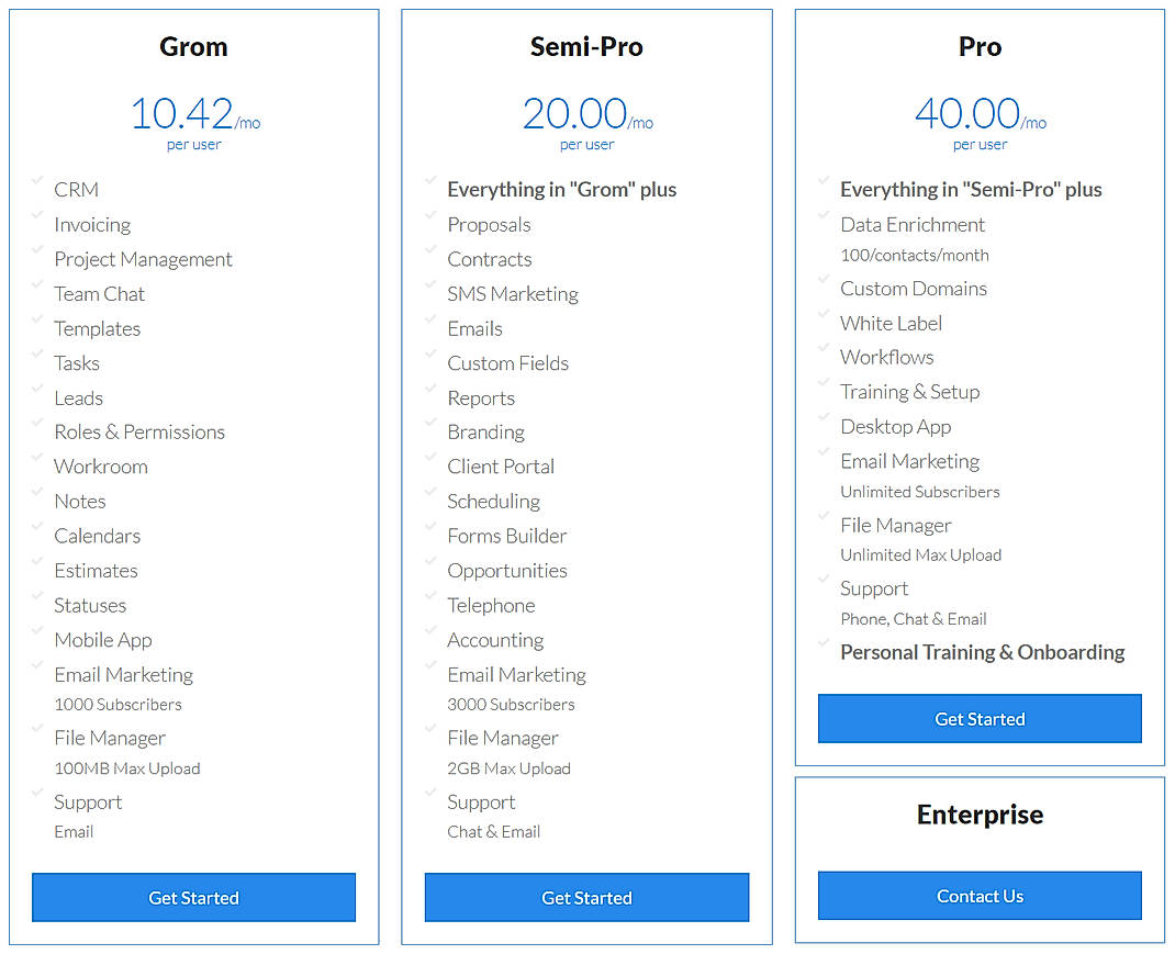 Pricing screenshot