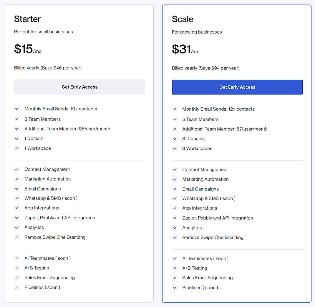 Pricing screenshot