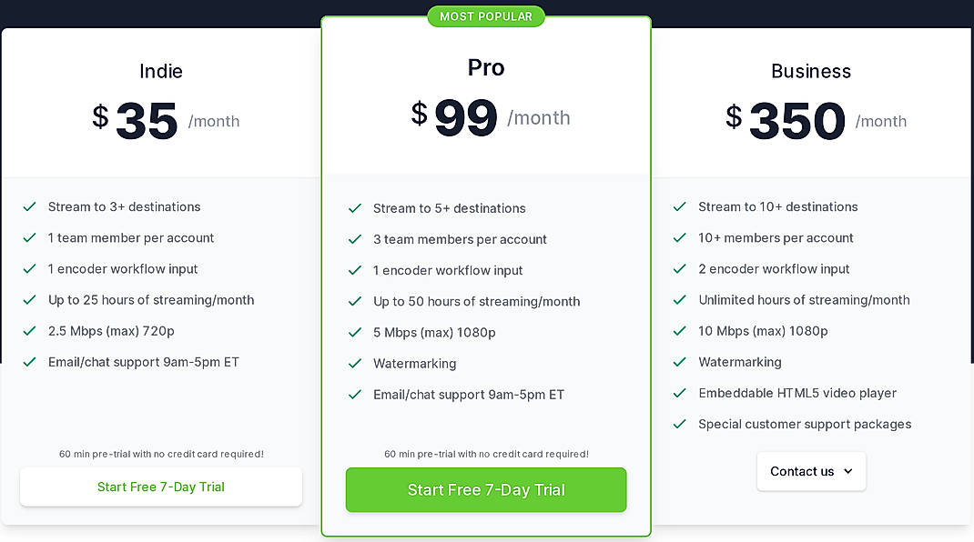 Pricing screenshot