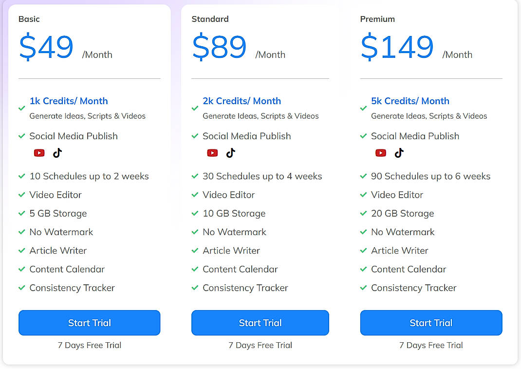 Pricing screenshot