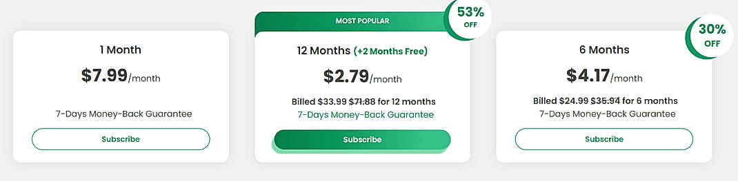 Pricing screenshot