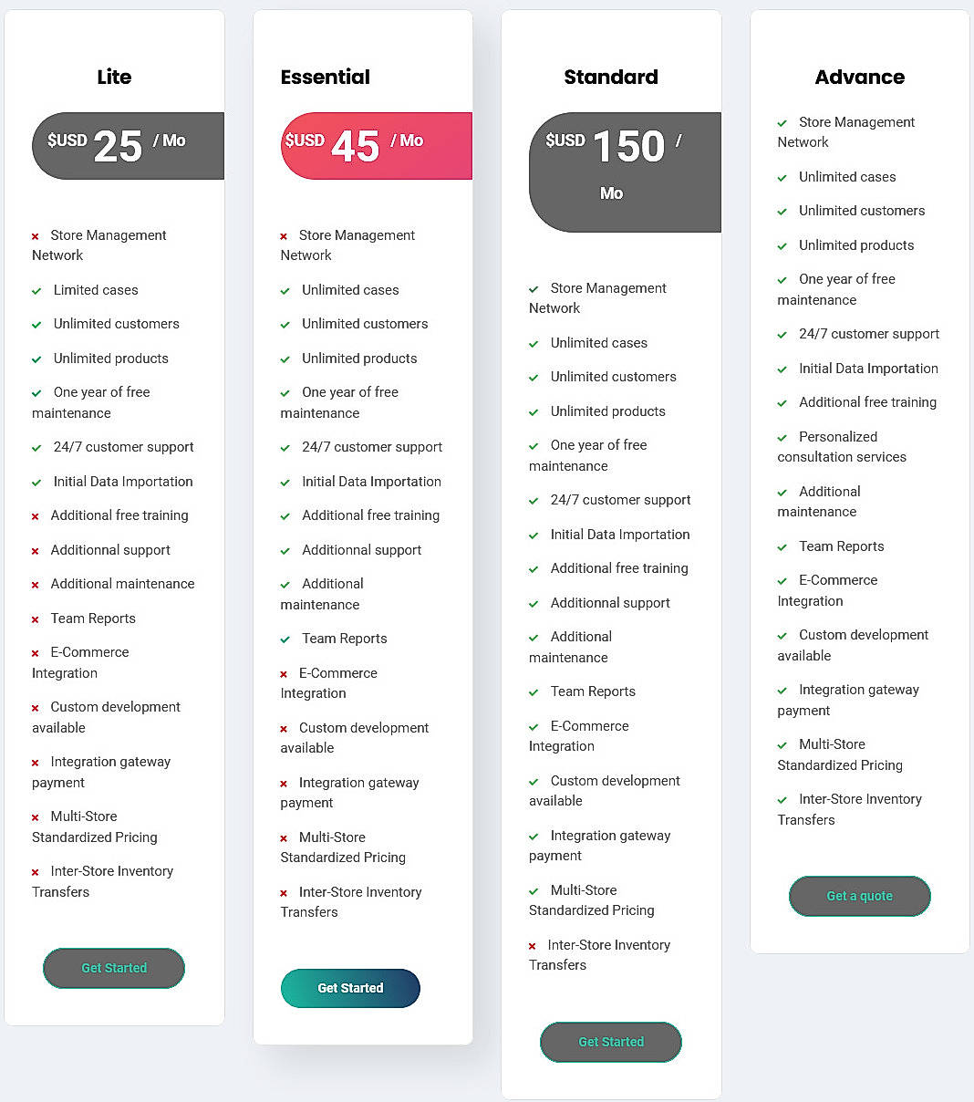 Pricing screenshot