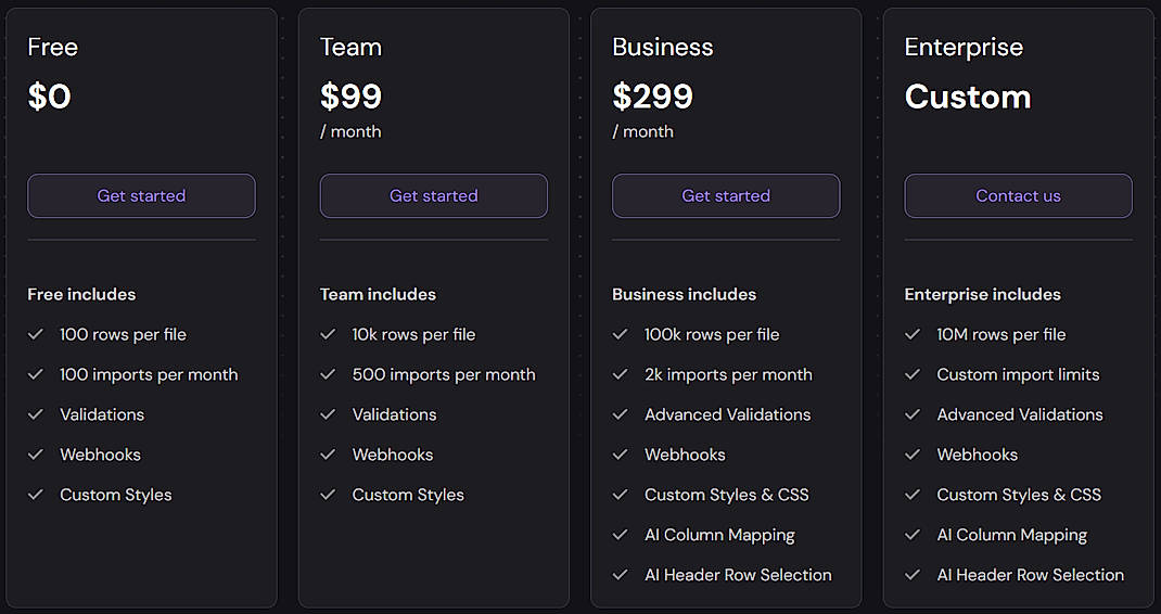 Pricing screenshot