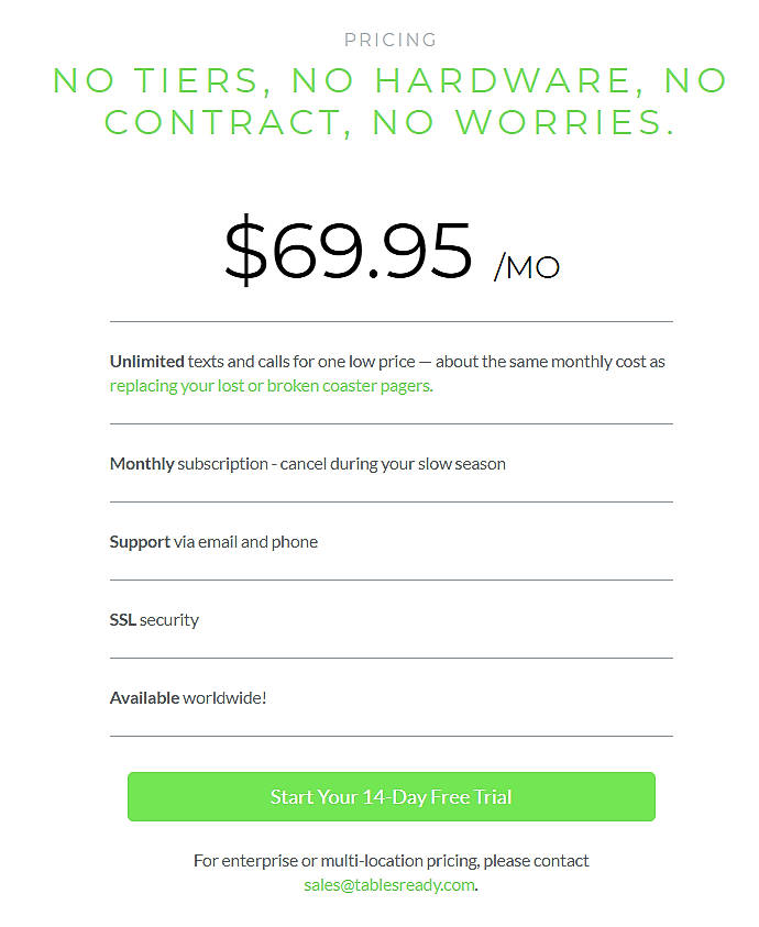 Pricing screenshot