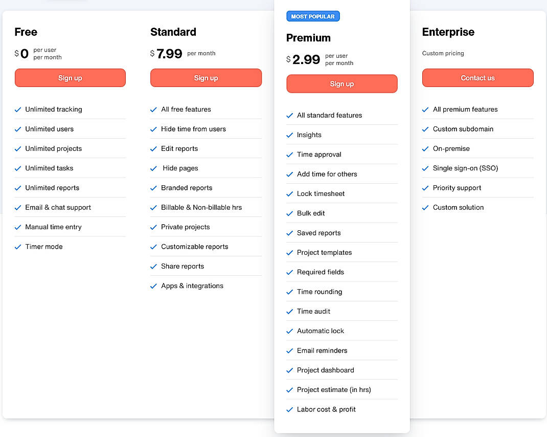 Pricing screenshot