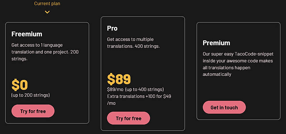 Pricing screenshot