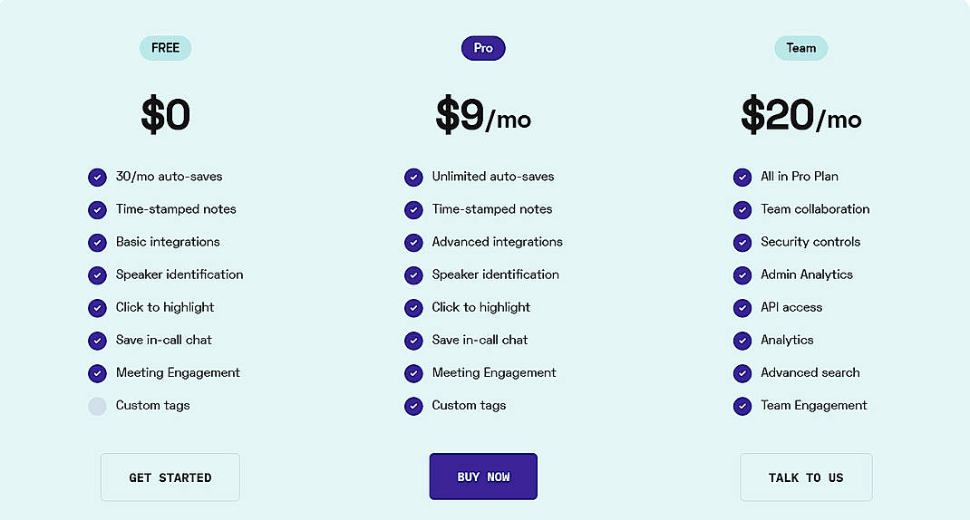 Pricing screenshot
