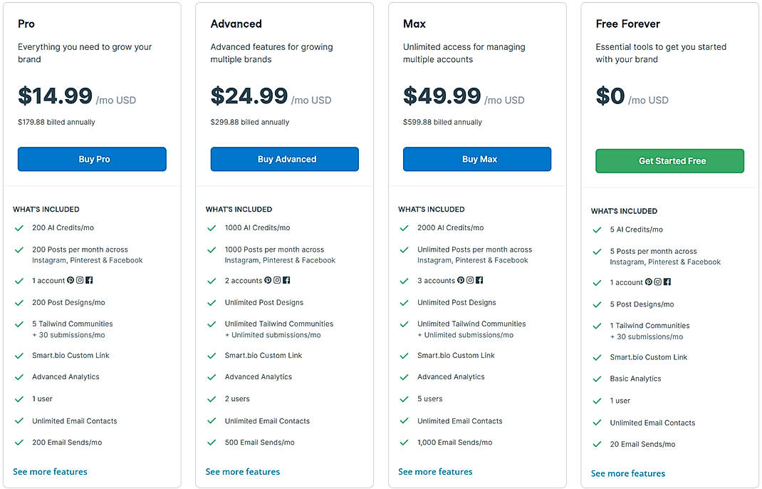 Pricing screenshot