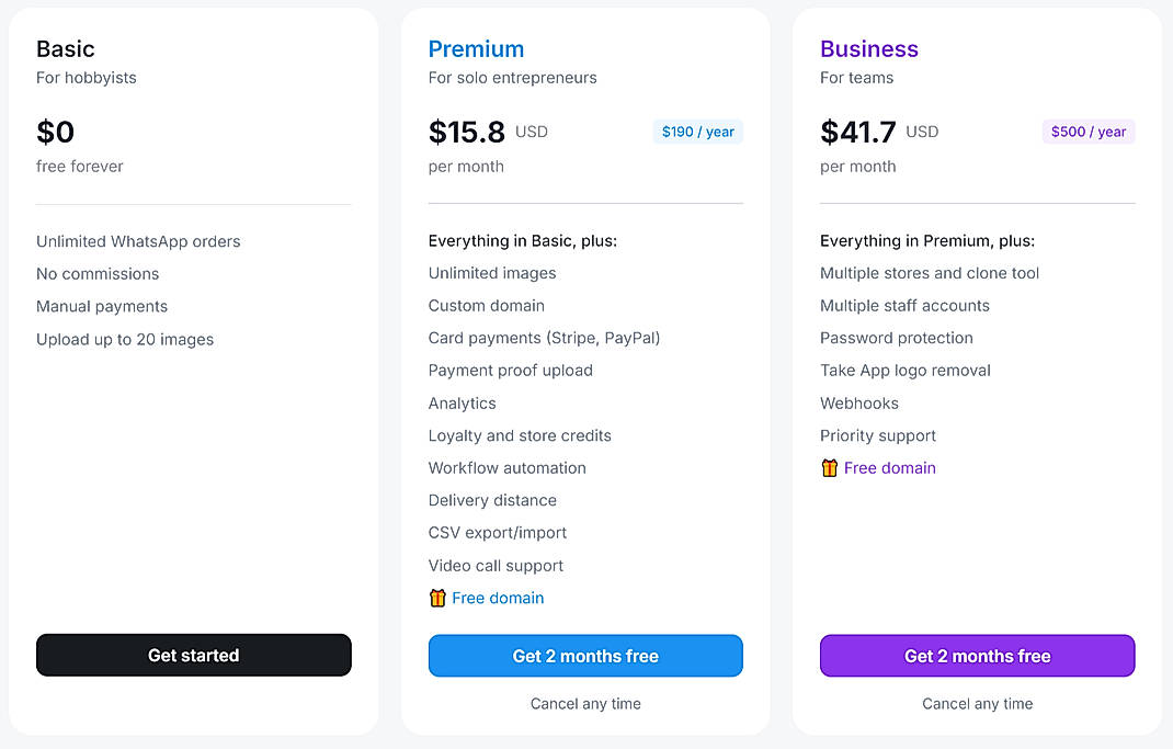 Pricing screenshot