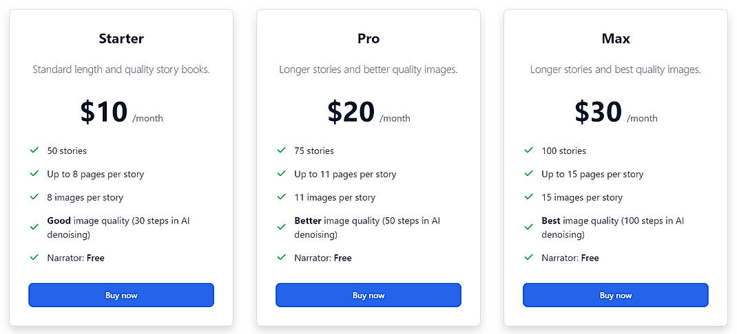 Pricing screenshot