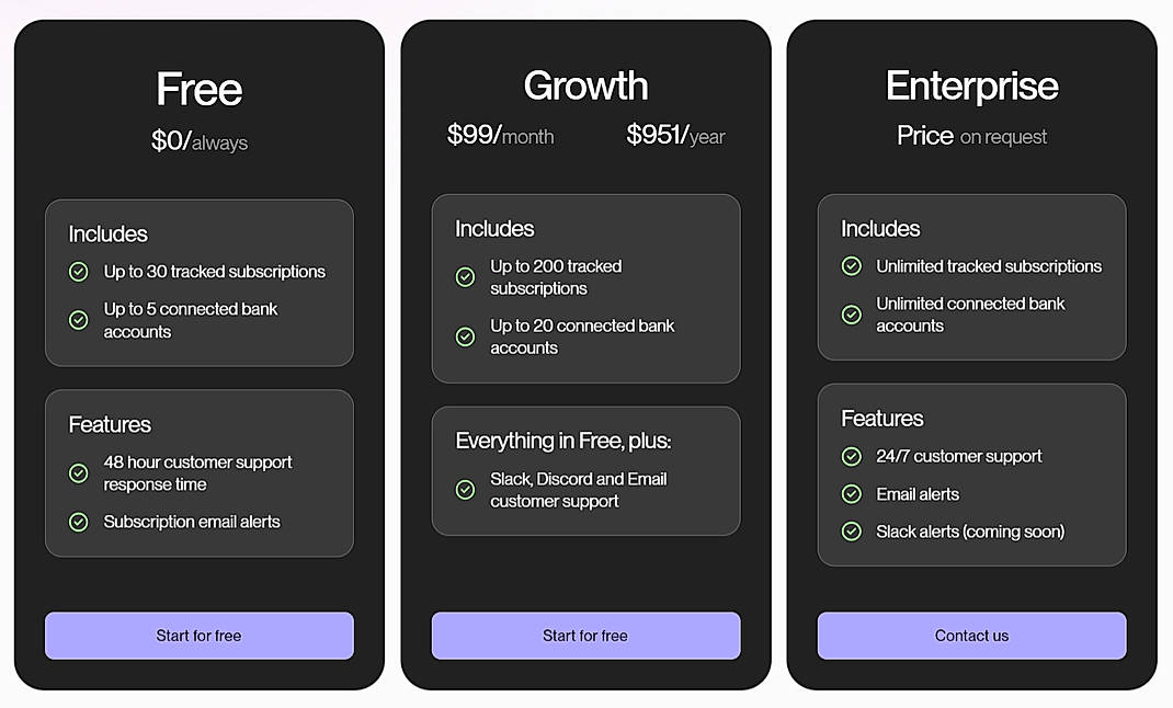 Pricing screenshot