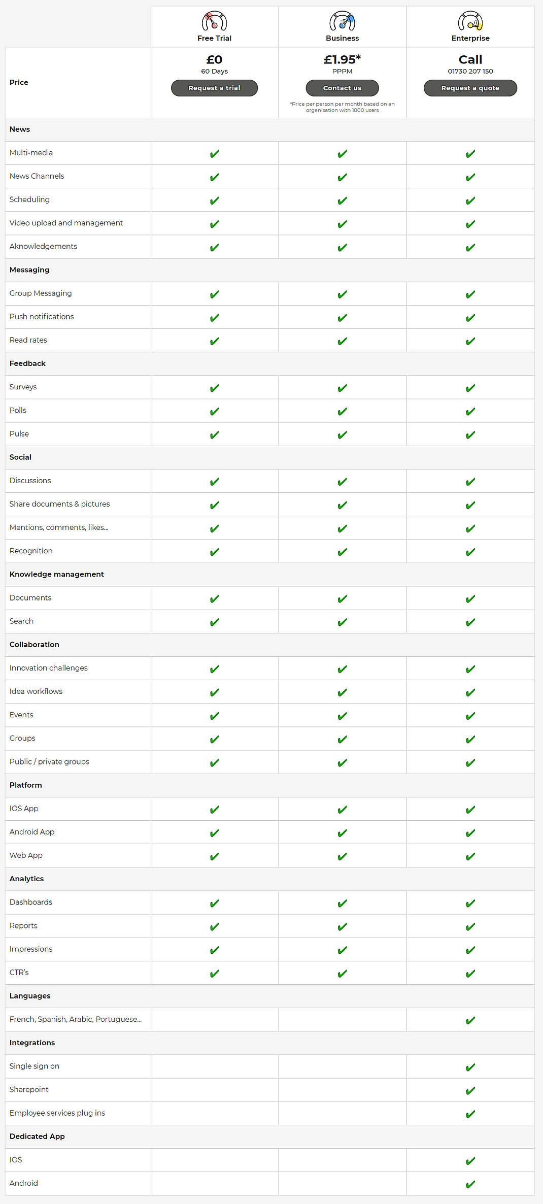 Pricing screenshot