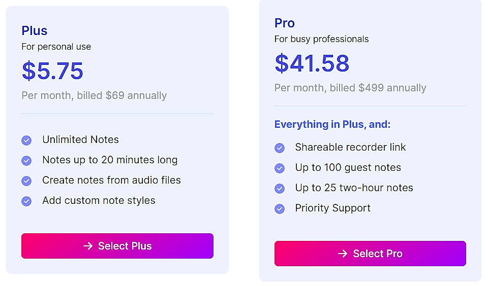 Pricing screenshot