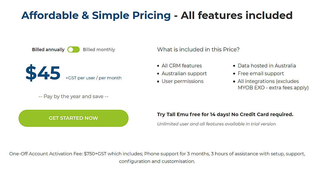 Pricing screenshot