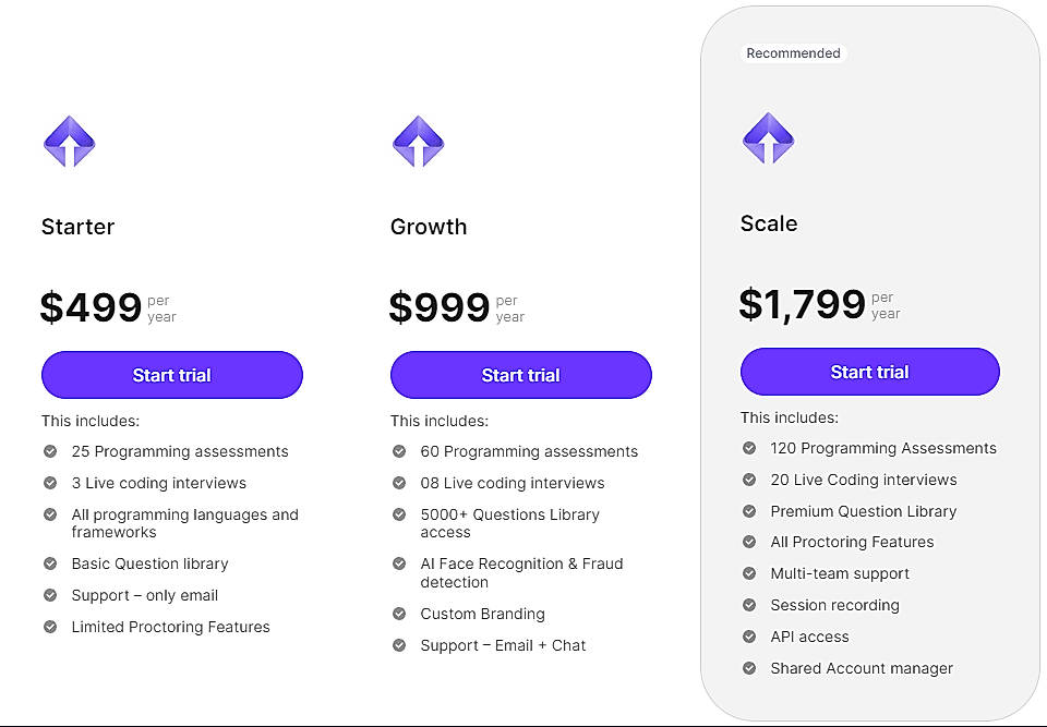 Pricing screenshot