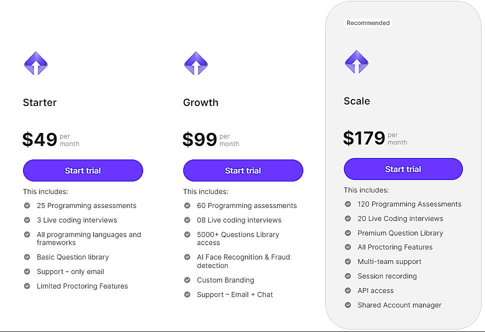 Pricing screenshot