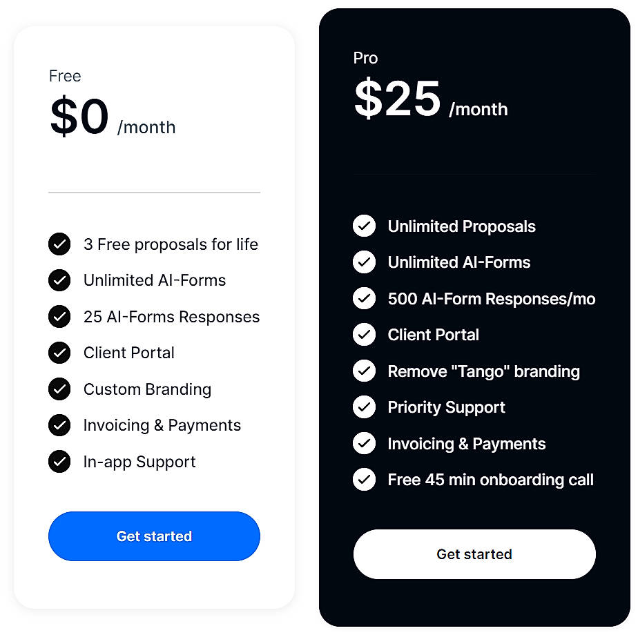 Pricing screenshot