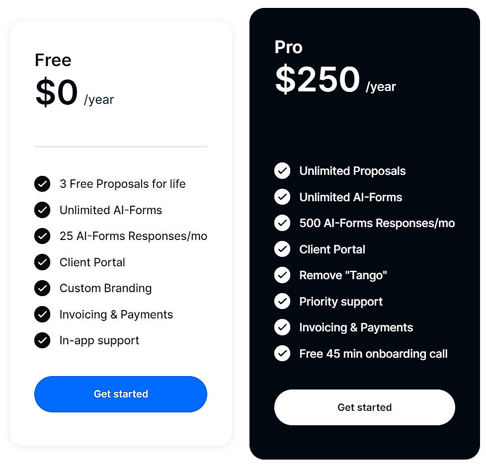 Pricing screenshot