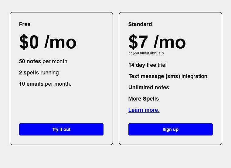 Pricing screenshot