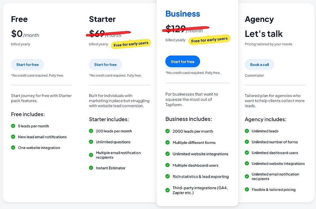 Pricing screenshot