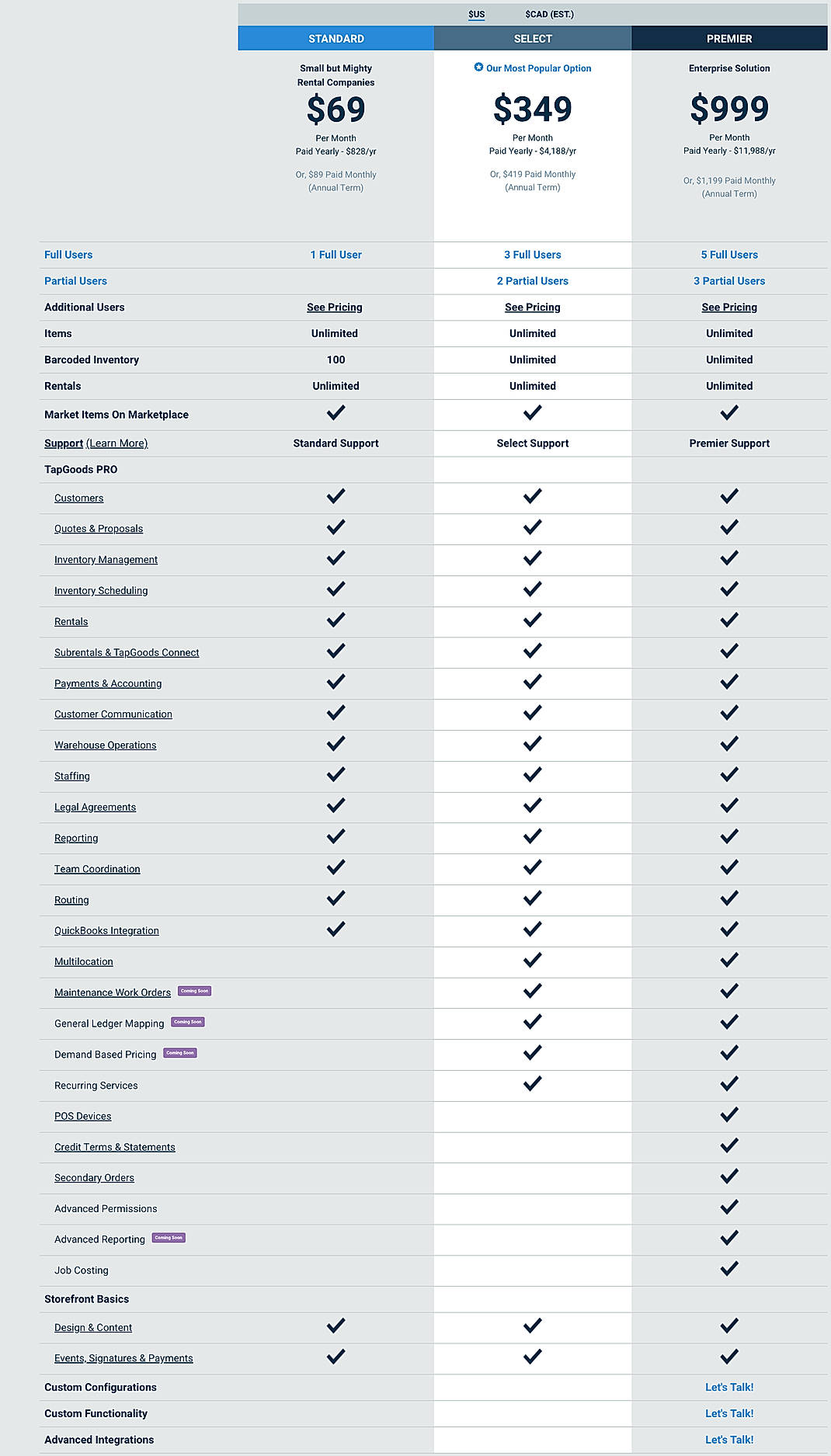 Pricing screenshot