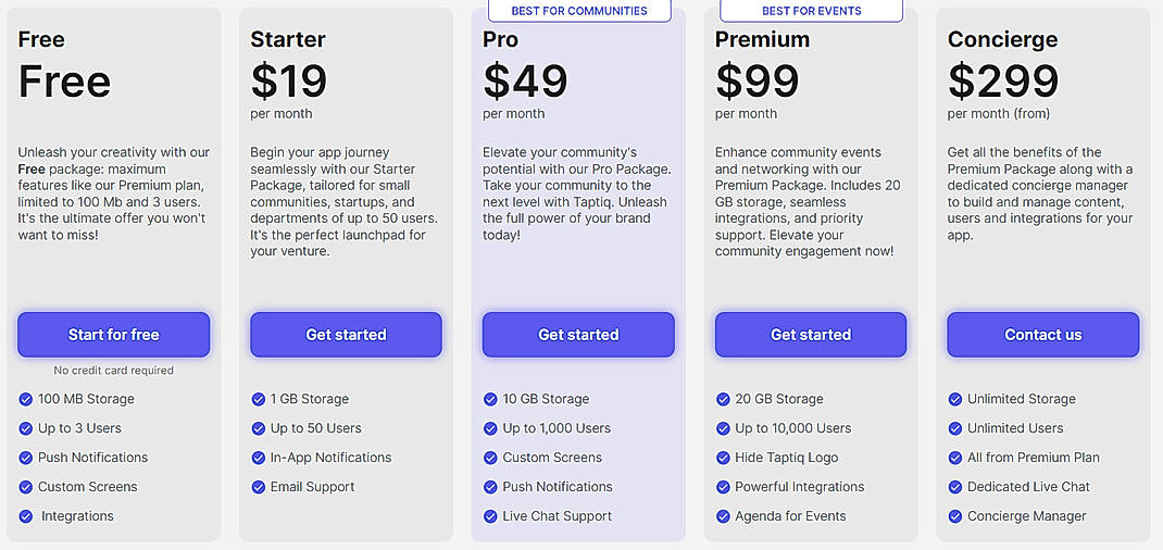 Pricing screenshot