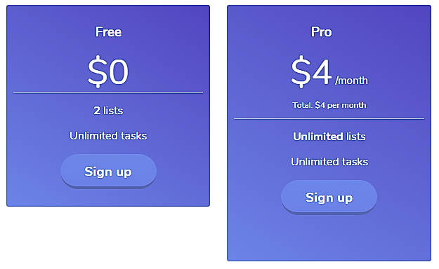 Pricing screenshot